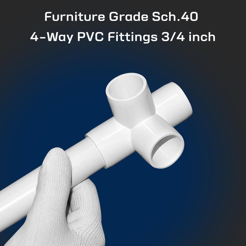 letsFix 3/4" PVC Fittings 4 Way (10-Pack) Furniture Grade, Elbow Connector, Heavy Duty for DIY Furniture, Frames, UV Resistant - Compatible with 3/4" Schedule 40 PVC Pipesâ€Œ - Image 5